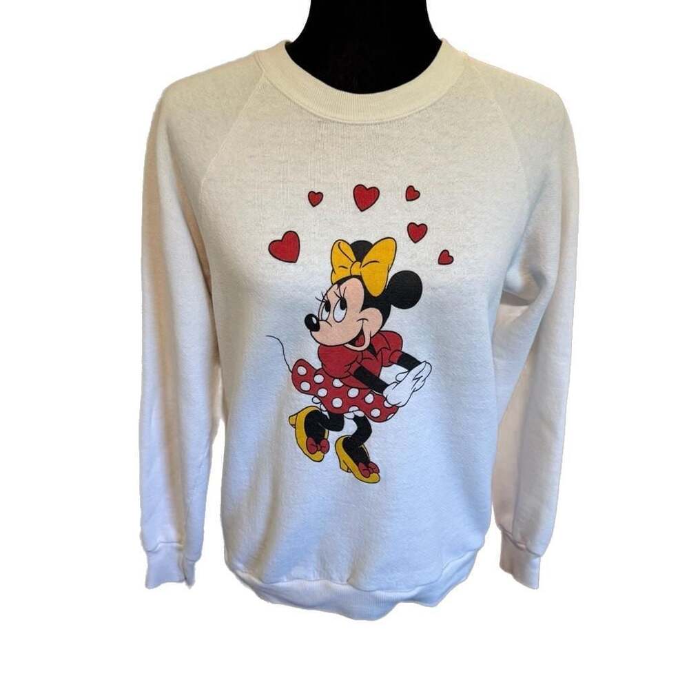 Vintage 80s Disney Minnie Mouse Hearts Raglan Sweatshirt Made in USA